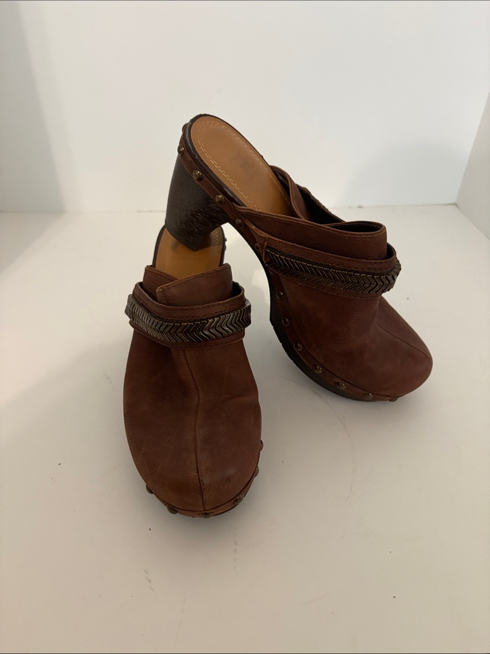 Women's Brown Leather Clog Mules